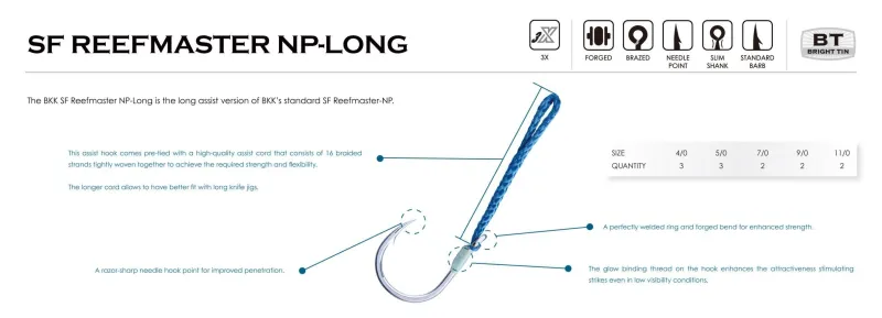 BKK Hooks>SF Reefmaster NP Long Speed Jigging Assist Hooks