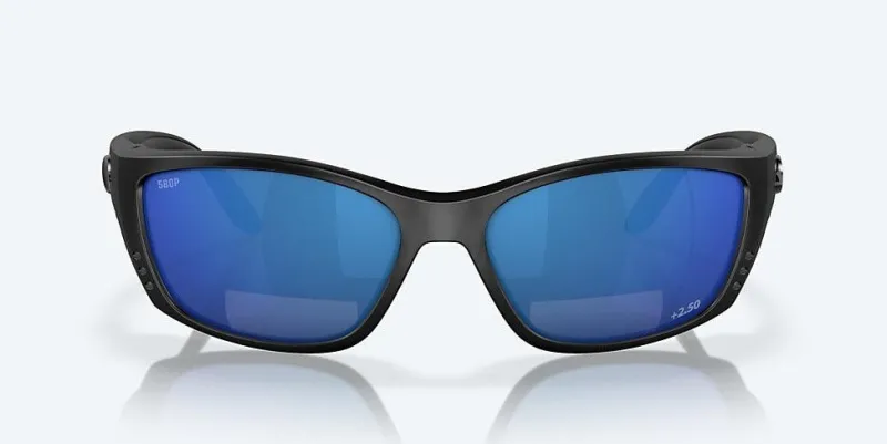 Costa Sunglasses>Fisch Readers Matte Black Frame With Blue Mirror Lens 580P Polarized Sunglasses